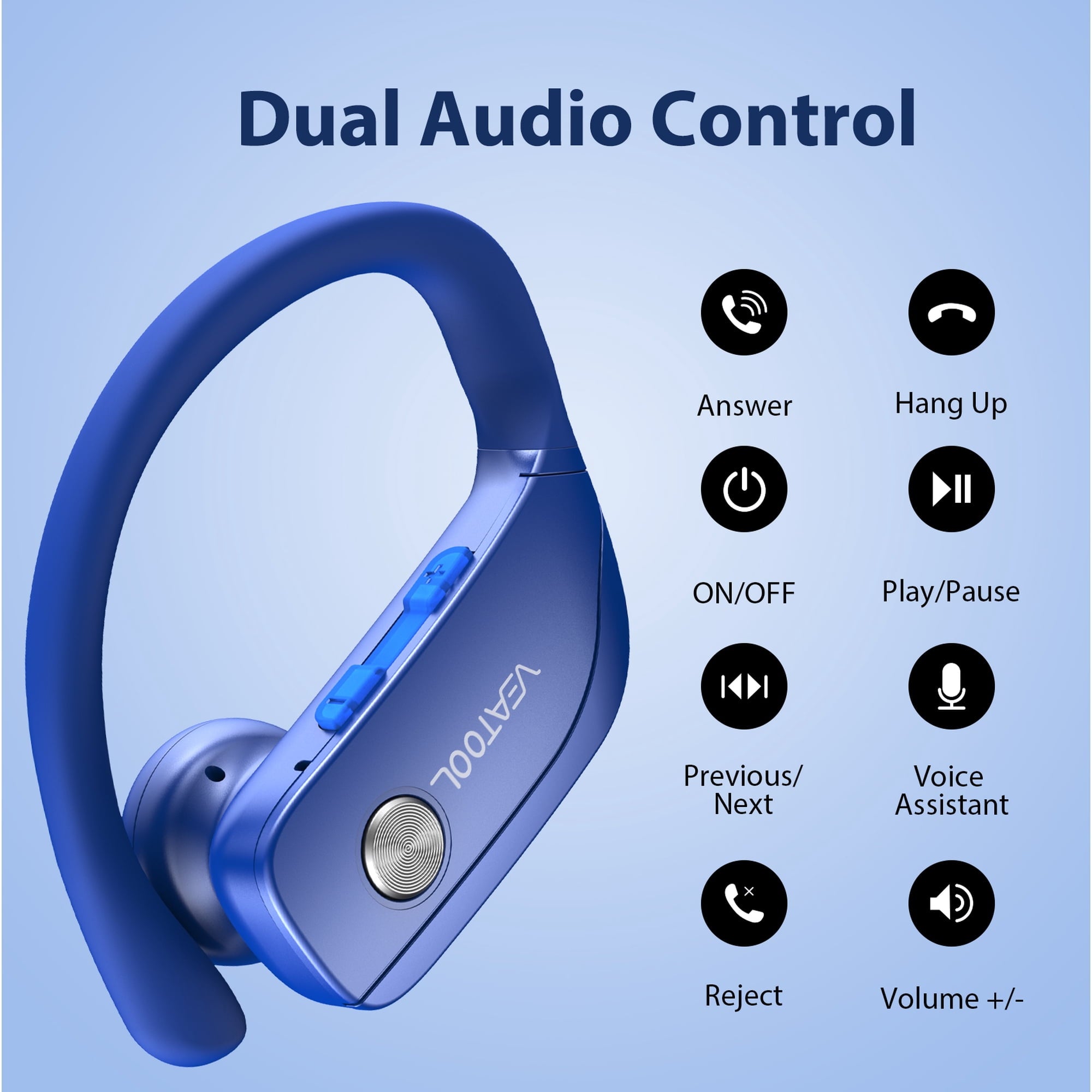 VEAT00L Wireless Earbuds Bluetooth Headphone Sport, Bluetooth 5.4 Earbud, 72Hrs Earphone with Earhook, Noise Cancelling Mic, IP7 Waterproof Headset for Workout/Running